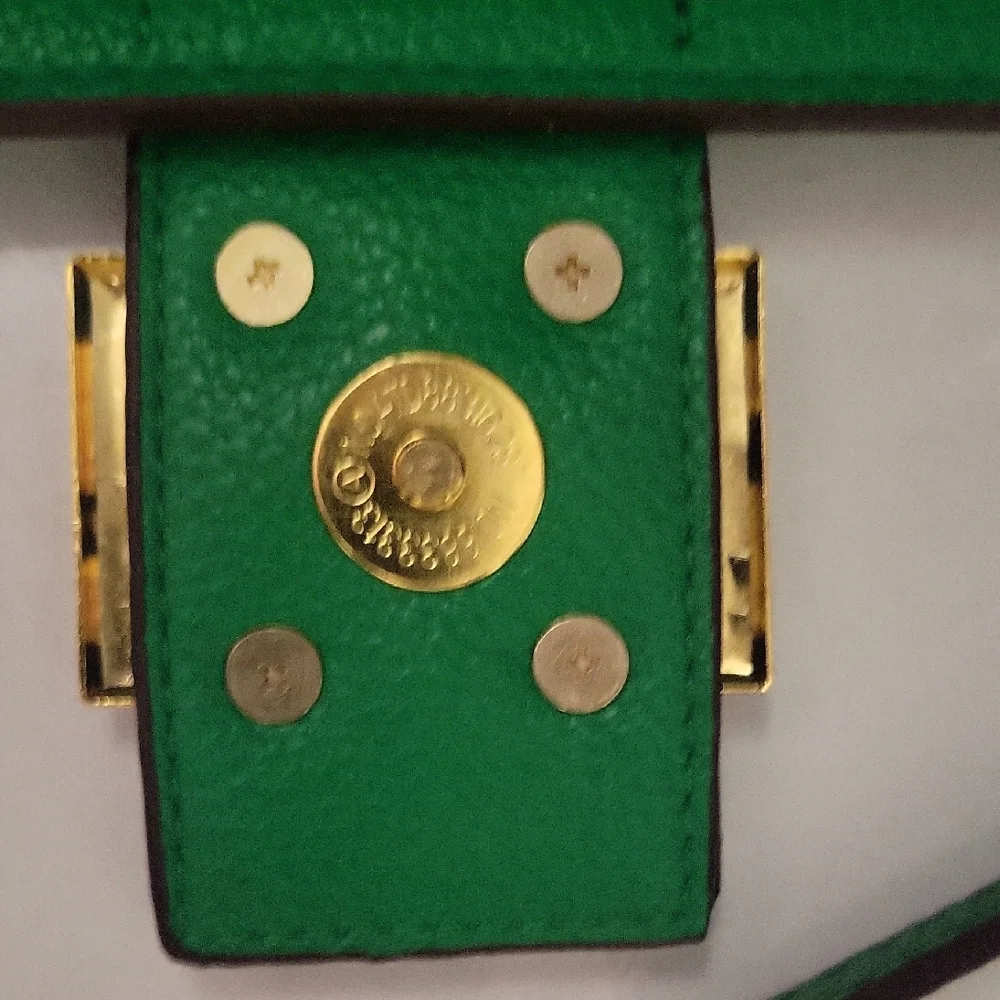 Green Leather Crossbody Bag with Gold Buckle - Picture 6 of 6